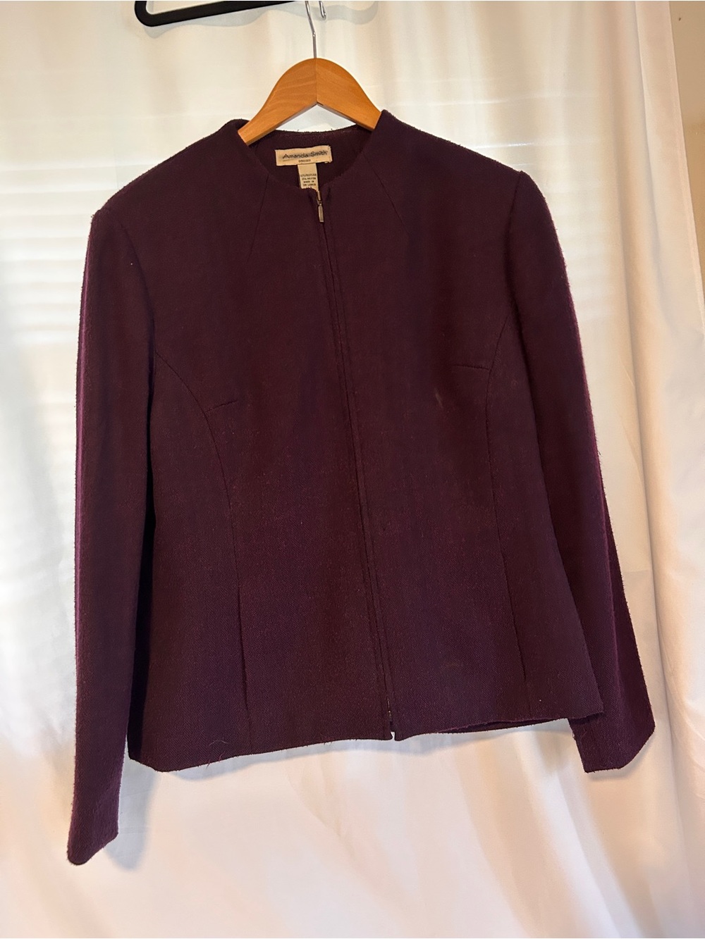 Amanda Smith Plum Herringbone Zip Front Blazer Jacket Women’s Size 14